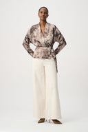 Joseph Ribkoff Abstract Print Satin Wrap Top Style 264149