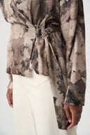 Joseph Ribkoff Abstract Print Satin Wrap Top Style 264149