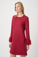 Joseph Ribkoff Satin Dress With Fringed Cuff Style 264176