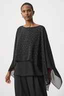 Joseph Ribkoff Rhinestone-Embellished Chiffon Poncho Top Style 264177