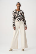 Joseph Ribkoff Asymmetric Cowl Neck Satin Animal-Print Top Style 264204