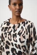 Joseph Ribkoff Asymmetric Cowl Neck Satin Animal-Print Top Style 264204