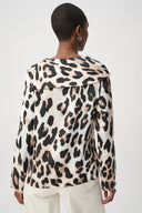 Joseph Ribkoff Asymmetric Cowl Neck Satin Animal-Print Top Style 264204