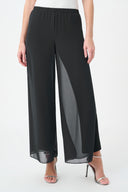 Shop Joseph Ribkoff Style 264729. 30" Signature Collection wide-leg pants featuring a chiffon overlay, silky knit base, and side seam leg slits.