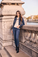 Frank Lyman Animal Print Patch Denim Jacket Style 264809