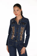 Frank Lyman Animal Print Patch Denim Jacket Style 264809