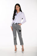 Frank Lyman Embellished Mid-Rise Denim Trousers Style 264819