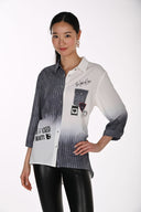 Frank Lyman Graphic Art Split-Design Blouse Style 264825