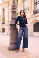 Frank Lyman Sweater with Embellished Denim Collar Style 264851