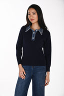 Frank Lyman Sweater with Embellished Denim Collar Style 264851