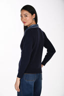 Frank Lyman Sweater with Embellished Denim Collar Style 264851