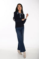 Frank Lyman Sweater with Embellished Denim Collar Style 264851