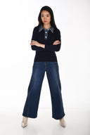Frank Lyman Sweater with Embellished Denim Collar Style 264851