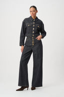 Joseph Ribkoff Statement Buttons Cropped Denim Jacket Style 264900