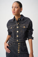 Joseph Ribkoff Statement Buttons Cropped Denim Jacket Style 264900