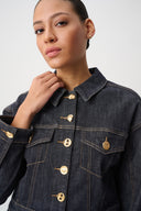 Joseph Ribkoff Statement Buttons Cropped Denim Jacket Style 264900