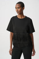 Joseph Ribkoff Faux Suede Rhinestone Fringe Top Style 264917