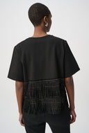 Joseph Ribkoff Faux Suede Rhinestone Fringe Top Style 264917