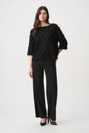 Joseph Ribkoff Boat Neck Fringe Sweater Style 264933