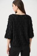 Joseph Ribkoff Boat Neck Fringe Sweater Style 264933