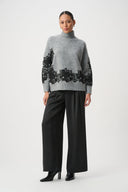 Joseph Ribkoff Lace Applique Mock Neck Sweater Style 264935