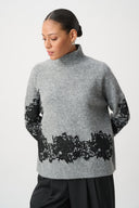 Joseph Ribkoff Lace Applique Mock Neck Sweater Style 264935
