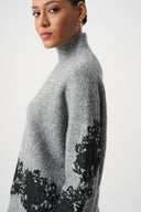 Joseph Ribkoff Lace Applique Mock Neck Sweater Style 264935