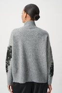 Joseph Ribkoff Lace Applique Mock Neck Sweater Style 264935