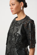 Joseph Ribkoff Faux Leather Embroidered Bolero Style 264938