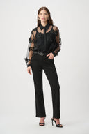 Joseph Ribkoff Sheer Textured Flower Appliqué Blouse Style 264945