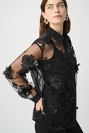Joseph Ribkoff Sheer Textured Flower Appliqué Blouse Style 264945