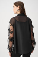 Joseph Ribkoff Sheer Textured Flower Appliqué Blouse Style 264945