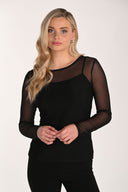 Frank Lyman Silky Knit & Mesh Hip-length Top Style 266148