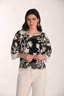 Frank Lyman Silky Knit & Mesh Top with Floral Embroidery Style 266206
