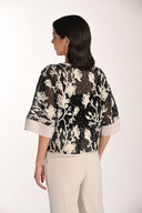 Frank Lyman Silky Knit & Mesh Top with Floral Embroidery Style 266206