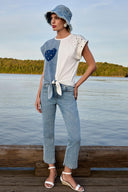 Frank Lyman Slim Fit Cropped Embellished Jeans Style 266558