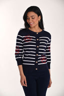 Frank Lyman Striped Cardigan with Floral Embroidery Style 266553