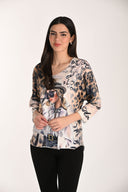 Frank Lyman Casual Print V-neck Top Style 266562