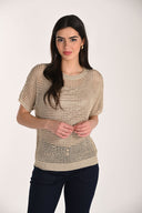 Frank Lyman Golden Shimmer Open Stitch Top Style 266568