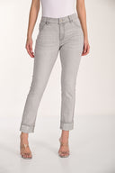 Frank Lyman Light Grey Slim-Fit Jeans with Embellished Cuff Style 266594
