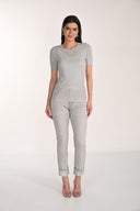Frank Lyman Light Grey Slim-Fit Jeans with Embellished Cuff Style 266594