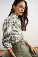 Joseph Ribkoff Striped Cotton Shirred Blouse Style 271906