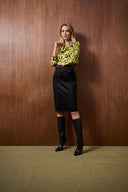 Joseph Ribkoff Black Scuba Suede And Leatherette Pencil Skirt Style 253063