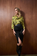 Joseph Ribkoff Black Scuba Suede And Leatherette Pencil Skirt Style 253063