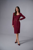 Joseph Ribkoff Merlot Scuba Crepe Belted Sheath Dress Style 253165