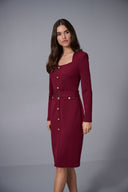 Joseph Ribkoff Merlot Scuba Crepe Belted Sheath Dress Style 253165