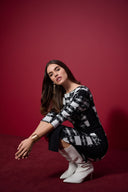 Joseph Ribkoff Jacquard Sweater Plaid Print Sheath Dress Style 253289