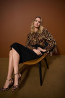 Joseph Ribkoff Black/Brown Georgette Animal Print Straight Top 253077