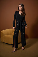 Joseph Ribkoff Black Moss Crepe Wide-Leg Jumpsuit Style 253119.