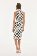Joseph Ribkoff Vanilla/Black Lux Twill Dot Print Halter Dress Style 251759